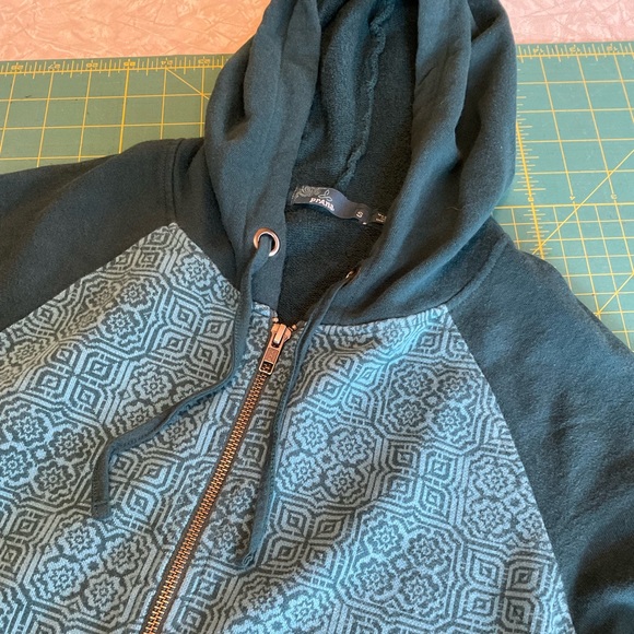 Prana Women's Dark Teal Kasey Geometric Pattern Full Zip Hoodie Jacket Small - Picture 2 of 3